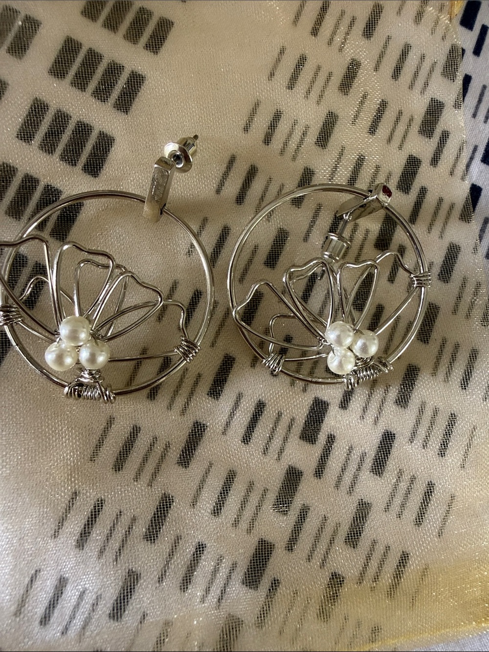 Silver Pearl Accent Hoop Earrings
